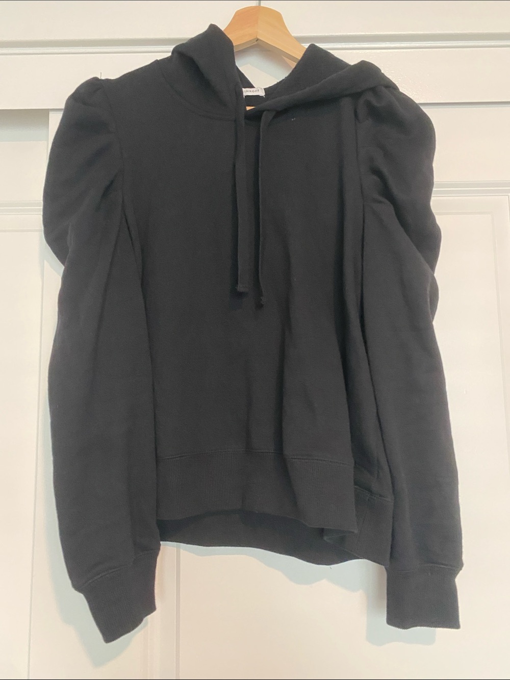 Rebecca Minkoff Black Janine Puff-Sleeve Hoodie Sweatshirt